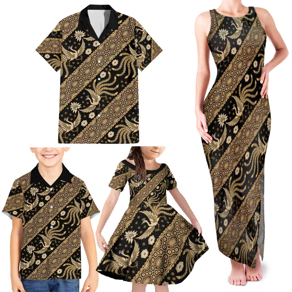 Indonesia Batik Pattern Family Matching Tank Maxi Dress and Hawaiian Shirt Gold Version - Wonder Print Shop