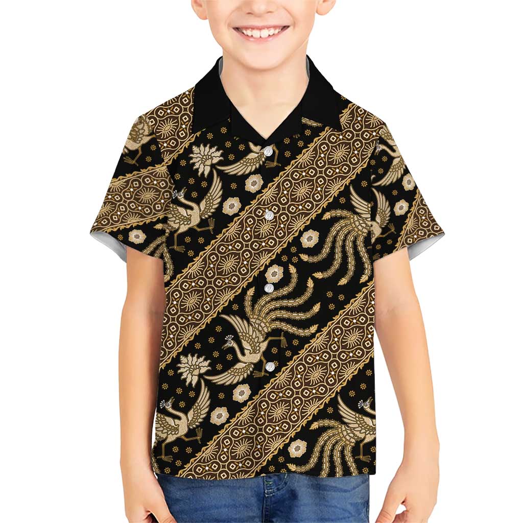 Indonesia Batik Pattern Kid Hawaiian Shirt Gold Version - Wonder Print Shop