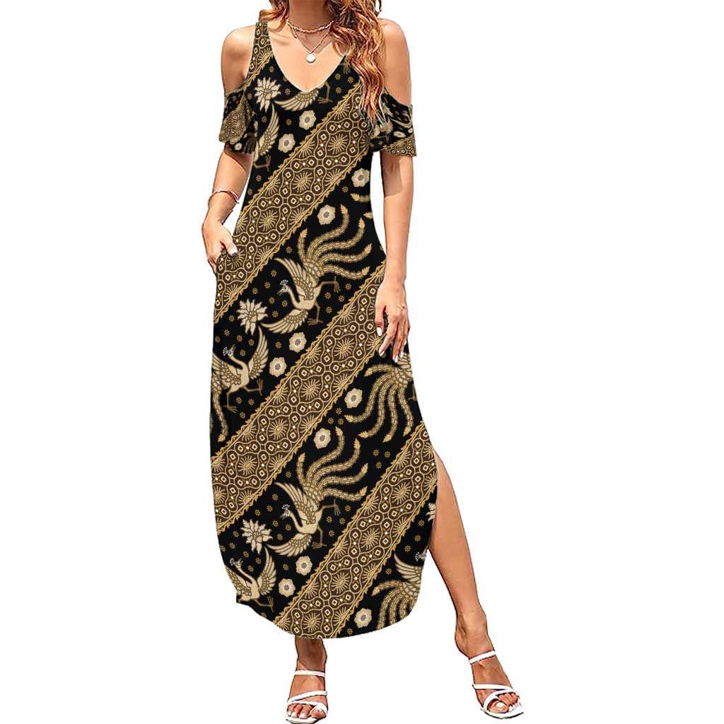 Indonesia Batik Pattern Summer Maxi Dress Gold Version - Wonder Print Shop