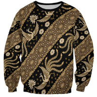 Unisex crewneck sweatshirt, gold batik pattern on dark base, long sleeves