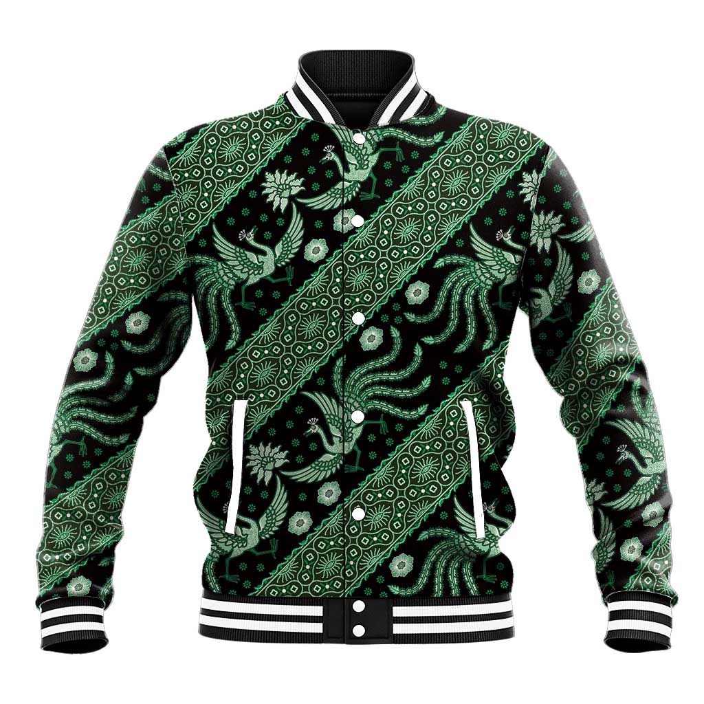 Indonesia Batik Pattern Baseball Jacket Green Version - Wonder Print Shop