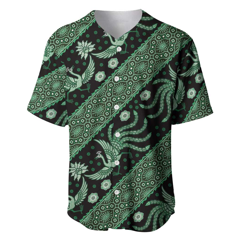 Indonesia Batik Pattern Baseball Jersey Green Version - Wonder Print Shop