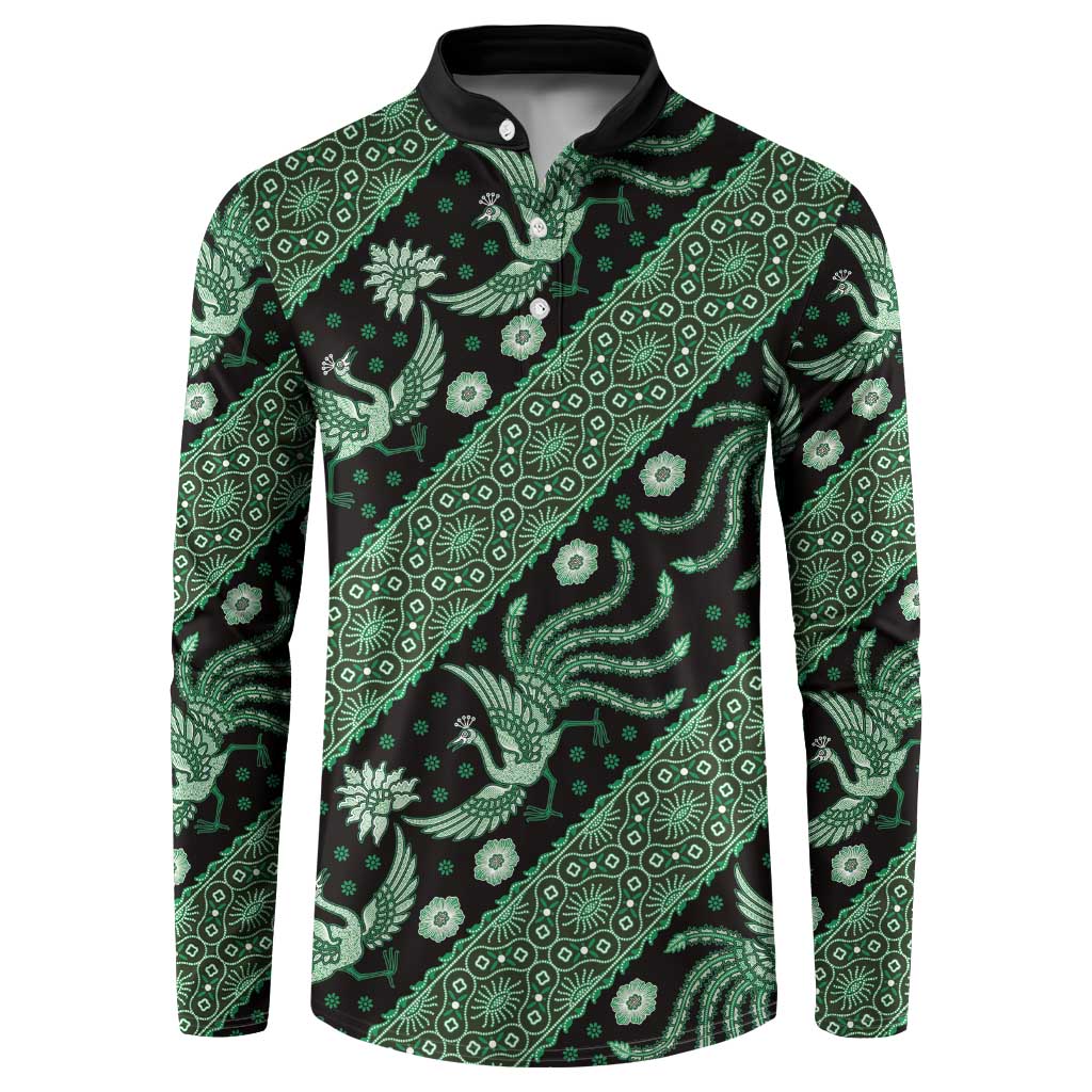 Indonesia Batik Pattern Button Sweatshirt Green Version - Wonder Print Shop