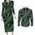 Indonesia Batik Pattern Couples Matching Long Sleeve Bodycon Dress and Long Sleeve Button Shirt Green Version - Wonder Print Shop