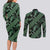 Indonesia Batik Pattern Couples Matching Long Sleeve Bodycon Dress and Long Sleeve Button Shirt Green Version - Wonder Print Shop