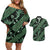 Indonesia Batik Pattern Couples Matching Off Shoulder Short Dress and Hawaiian Shirt Green Version - Wonder Print Shop