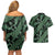 Indonesia Batik Pattern Couples Matching Off Shoulder Short Dress and Hawaiian Shirt Green Version - Wonder Print Shop