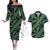 Indonesia Batik Pattern Couples Matching Off The Shoulder Long Sleeve Dress and Hawaiian Shirt Green Version - Wonder Print Shop