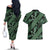 Indonesia Batik Pattern Couples Matching Off The Shoulder Long Sleeve Dress and Hawaiian Shirt Green Version - Wonder Print Shop