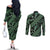 Indonesia Batik Pattern Couples Matching Off The Shoulder Long Sleeve Dress and Long Sleeve Button Shirt Green Version