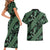 Indonesia Batik Pattern Couples Matching Short Sleeve Bodycon Dress and Hawaiian Shirt Green Version - Wonder Print Shop