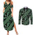 Indonesia Batik Pattern Couples Matching Summer Maxi Dress and Long Sleeve Button Shirt Green Version - Wonder Print Shop