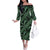 Indonesia Batik Pattern Family Matching Off The Shoulder Long Sleeve Dress and Hawaiian Shirt Green Version - Wonder Print Shop