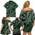 Indonesia Batik Pattern Family Matching Off Shoulder Short Dress and Hawaiian Shirt Green Version - Wonder Print Shop