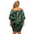 Indonesia Batik Pattern Family Matching Off Shoulder Short Dress and Hawaiian Shirt Green Version - Wonder Print Shop