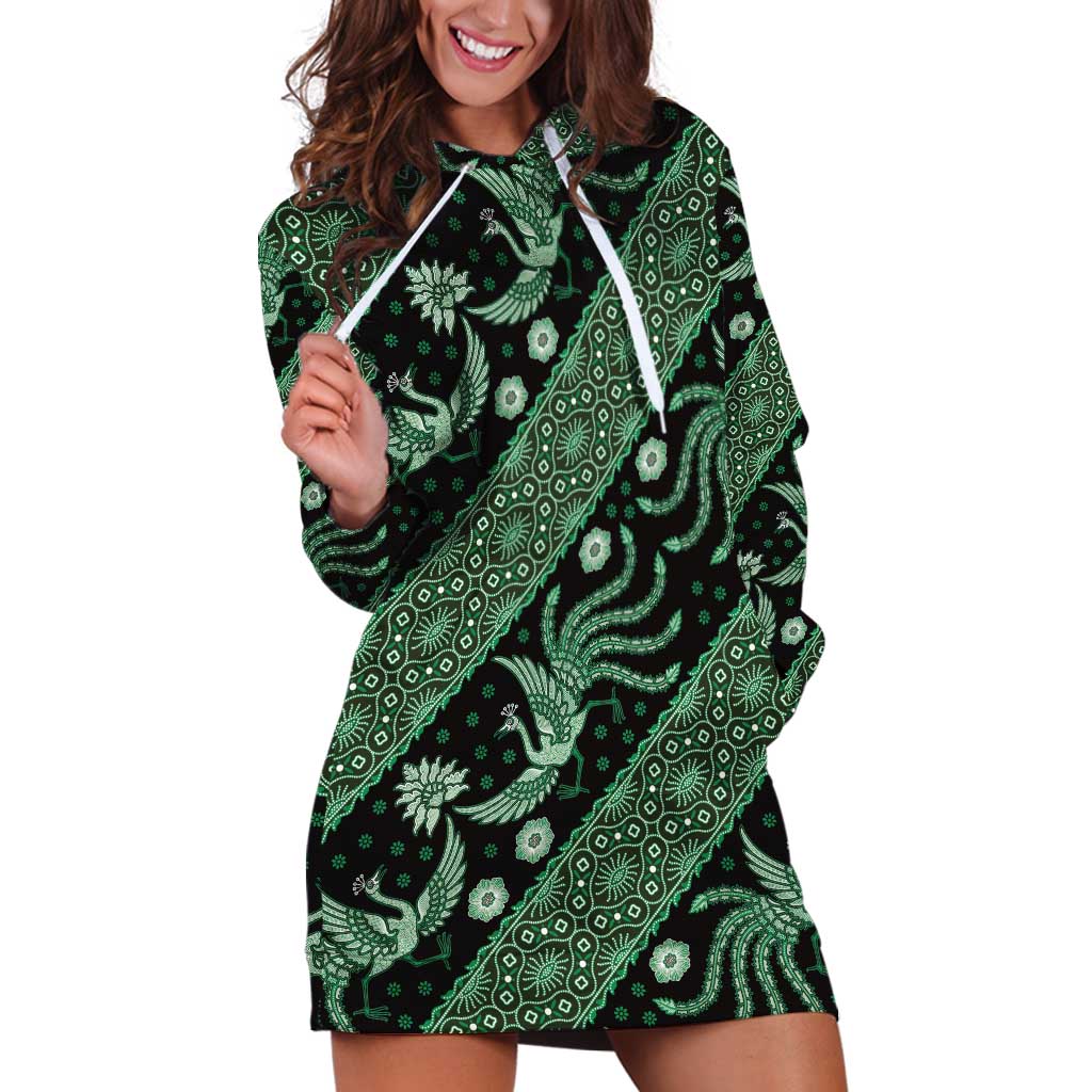 Indonesia Batik Pattern Hoodie Dress Green Version - Wonder Print Shop