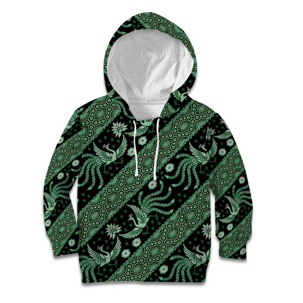 Indonesia Batik Pattern Kid Hoodie Green Version - Wonder Print Shop