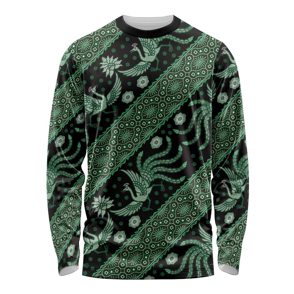 Indonesia Batik Pattern Long Sleeve Shirt Green Version - Wonder Print Shop