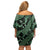 Indonesia Batik Pattern Off Shoulder Short Dress Green Version - Wonder Print Shop