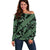 Indonesia Batik Pattern Off Shoulder Sweater Green Version - Wonder Print Shop