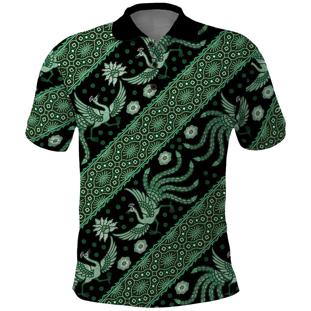 Indonesia Batik Pattern Polo Shirt Green Version - Wonder Print Shop