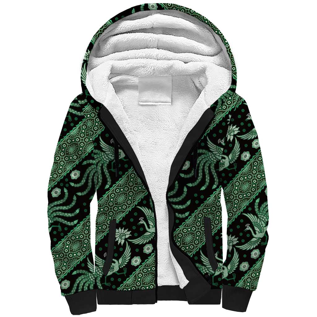 Indonesia Batik Pattern Sherpa Hoodie Green Version - Wonder Print Shop