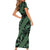 Indonesia Batik Pattern Short Sleeve Bodycon Dress Green Version - Wonder Print Shop