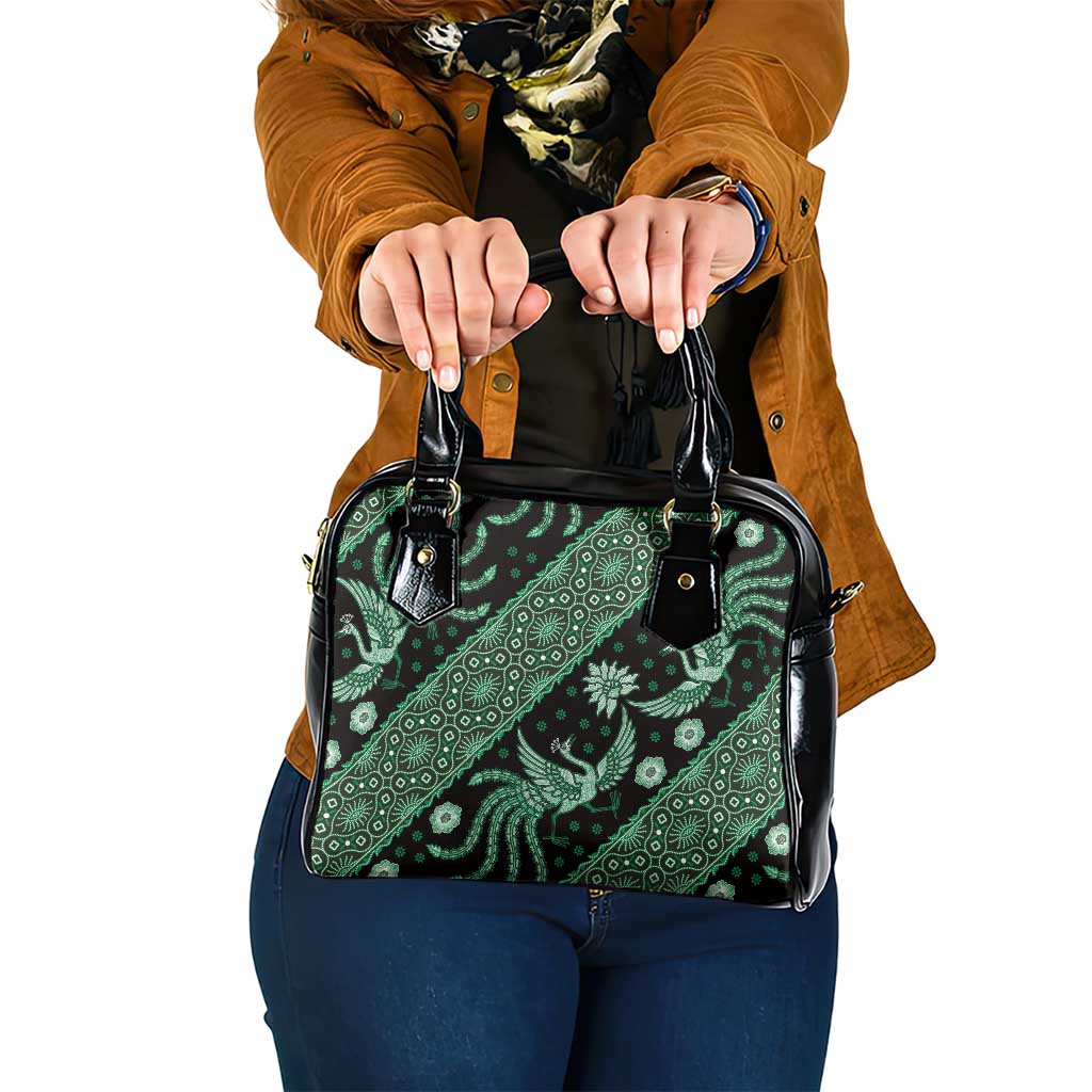 Indonesia Batik Pattern Shoulder Handbag Green Version