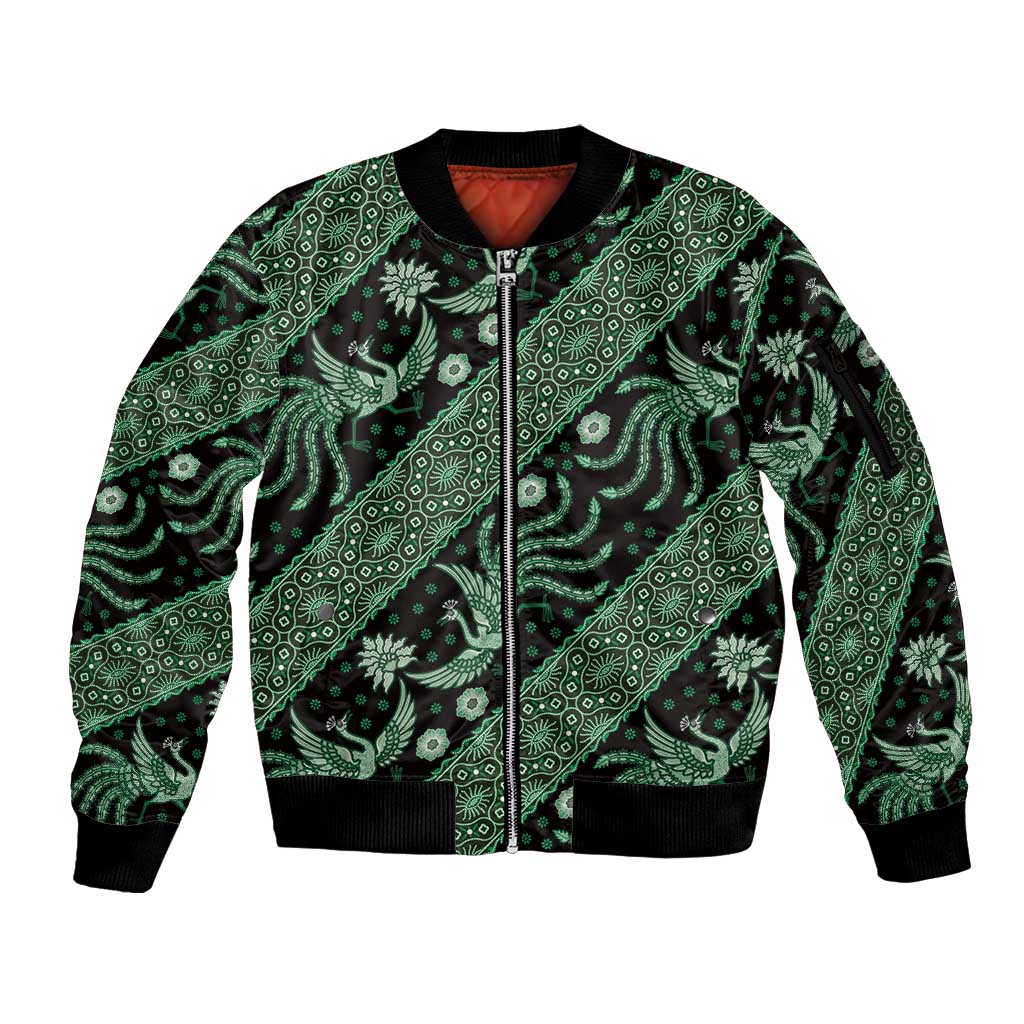 Indonesia Batik Pattern Sleeve Zip Bomber Jacket Green Version - Wonder Print Shop