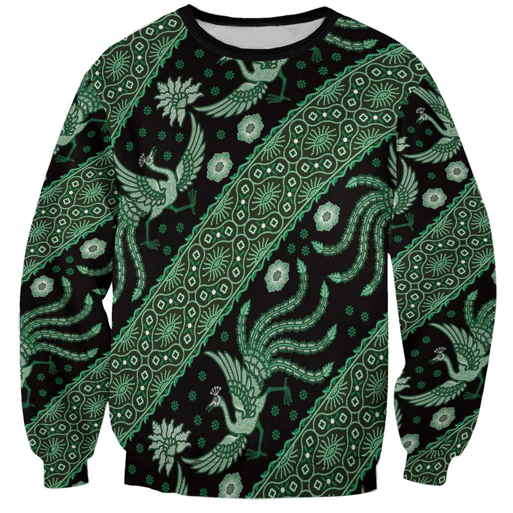 Indonesia Batik Pattern Sweatshirt Green Version - Wonder Print Shop