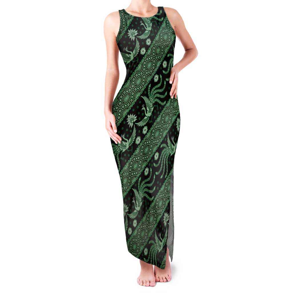 Indonesia Batik Pattern Tank Maxi Dress Green Version - Wonder Print Shop