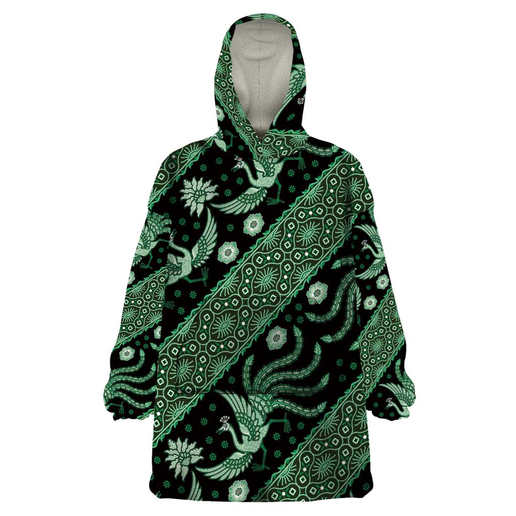 Indonesia Batik Pattern Wearable Blanket Hoodie Green Version - Wonder Print Shop