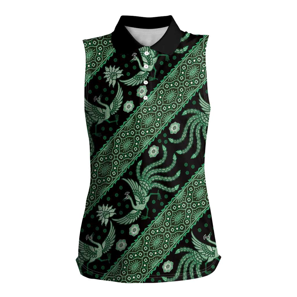 Indonesia Batik Pattern Women Sleeveless Polo Shirt Green Version - Wonder Print Shop