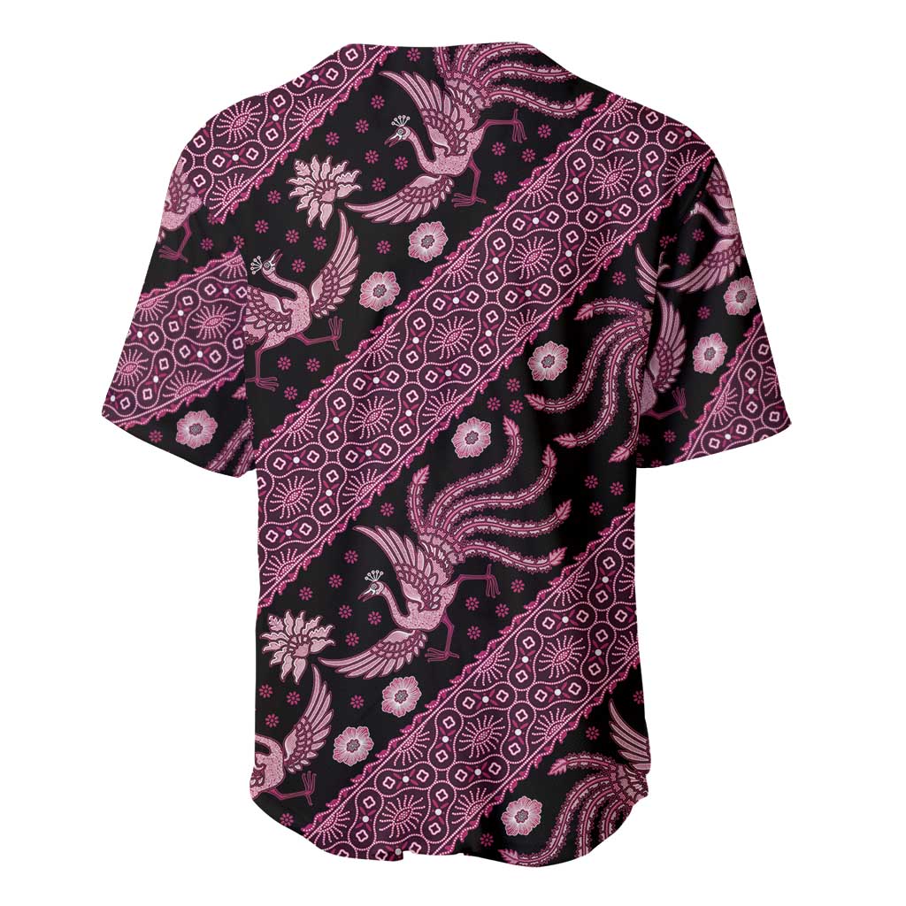 Pink batik pattern baseball jersey with short sleeves and collar, black base