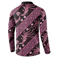 Pink-and-black batik button sweatshirt back view with long sleeves