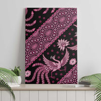Pink batik canvas wall art featuring diagonal pattern banding with bird and flower icons