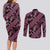 Indonesia Batik Pattern Couples Matching Long Sleeve Bodycon Dress and Long Sleeve Button Shirt Pink Version - Wonder Print Shop