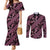 Indonesia Batik Pattern Couples Matching Mermaid Dress and Long Sleeve Button Shirt Pink Version