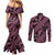 Indonesia Batik Pattern Couples Matching Mermaid Dress and Long Sleeve Button Shirt Pink Version