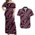 Indonesia Batik Pattern Couples Matching Off Shoulder Maxi Dress and Hawaiian Shirt Pink Version - Wonder Print Shop