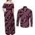 Indonesia Batik Pattern Couples Matching Off Shoulder Maxi Dress and Long Sleeve Button Shirt Pink Version - Wonder Print Shop