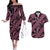 Indonesia Batik Pattern Couples Matching Off The Shoulder Long Sleeve Dress and Hawaiian Shirt Pink Version - Wonder Print Shop