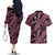 Indonesia Batik Pattern Couples Matching Off The Shoulder Long Sleeve Dress and Hawaiian Shirt Pink Version - Wonder Print Shop