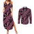 Indonesia Batik Pattern Couples Matching Summer Maxi Dress and Long Sleeve Button Shirt Pink Version - Wonder Print Shop