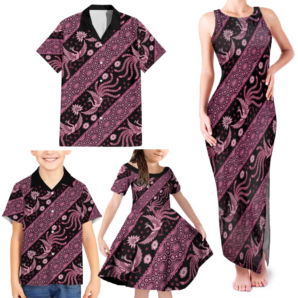 Indonesia Batik Pattern Family Matching Tank Maxi Dress and Hawaiian Shirt Pink Version - Wonder Print Shop