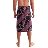 Batik-pattern lavalava wrap skirt, pink and purple abstract batik print with side drape