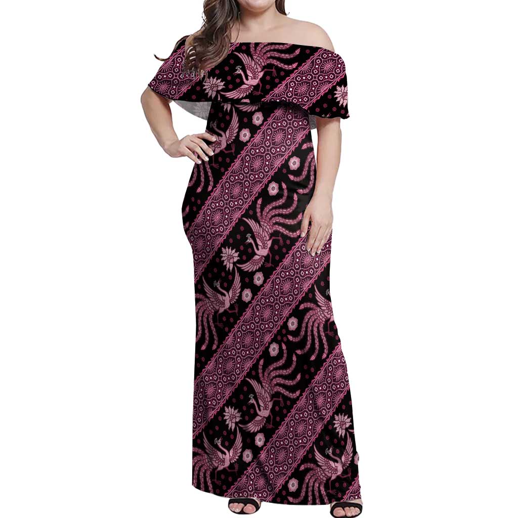 Indonesia Batik Pattern Off Shoulder Maxi Dress Pink Version - Wonder Print Shop