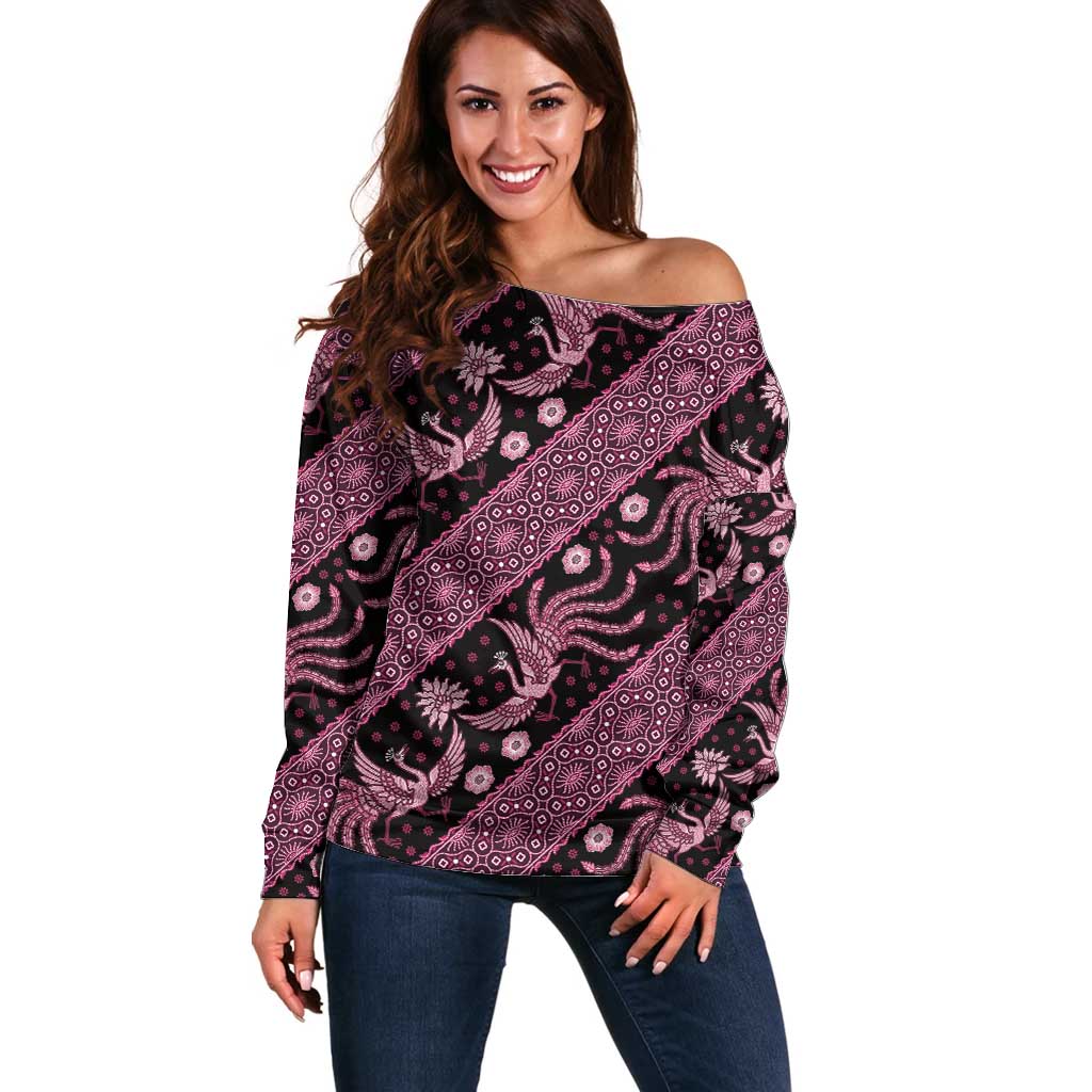 Indonesia Batik Pattern Off Shoulder Sweater Pink Version - Wonder Print Shop