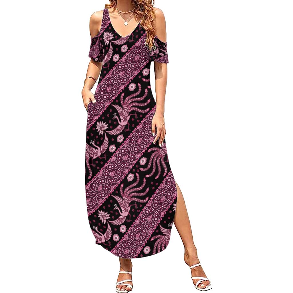 Indonesia Batik Pattern Summer Maxi Dress Pink Version - Wonder Print Shop