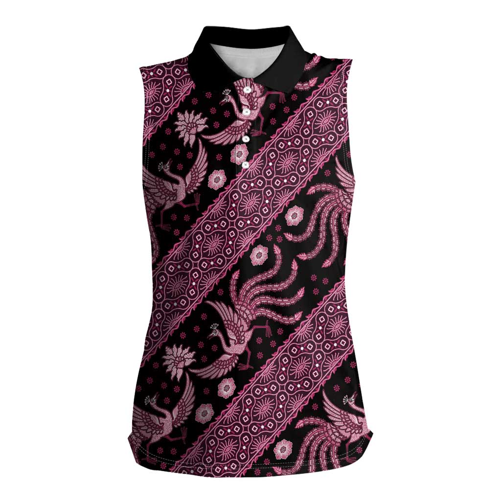 Indonesia Batik Pattern Women Sleeveless Polo Shirt Pink Version - Wonder Print Shop